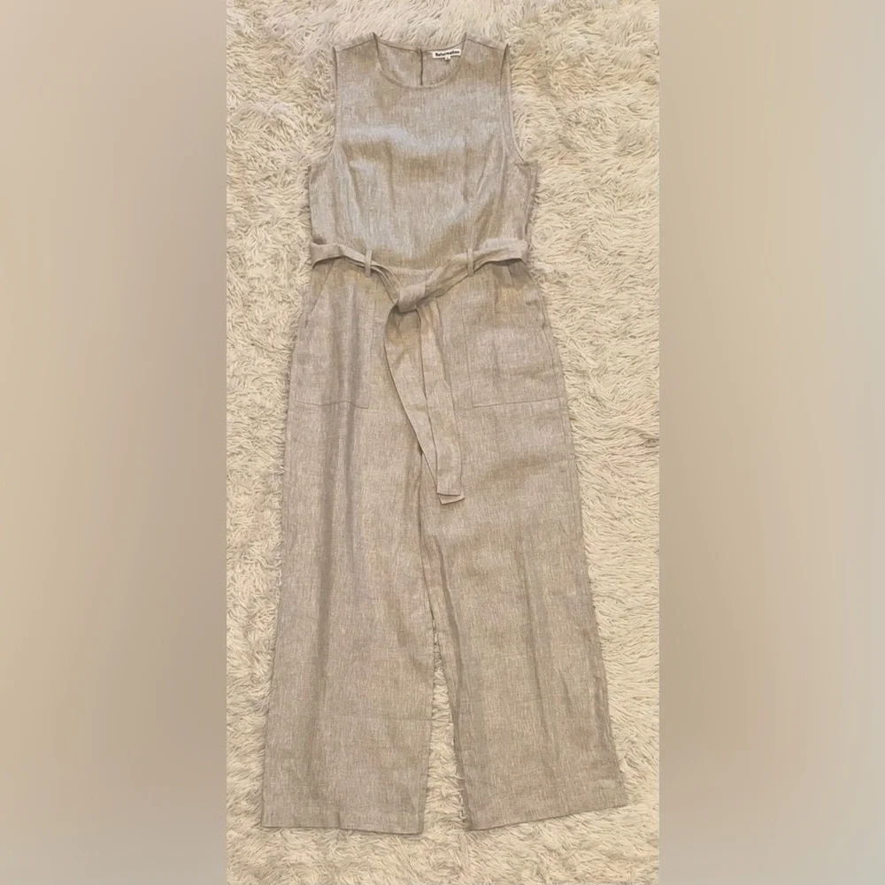 NEW Reformation Naomi Linen Belted Jumpsuit in Oatmeal sz 4